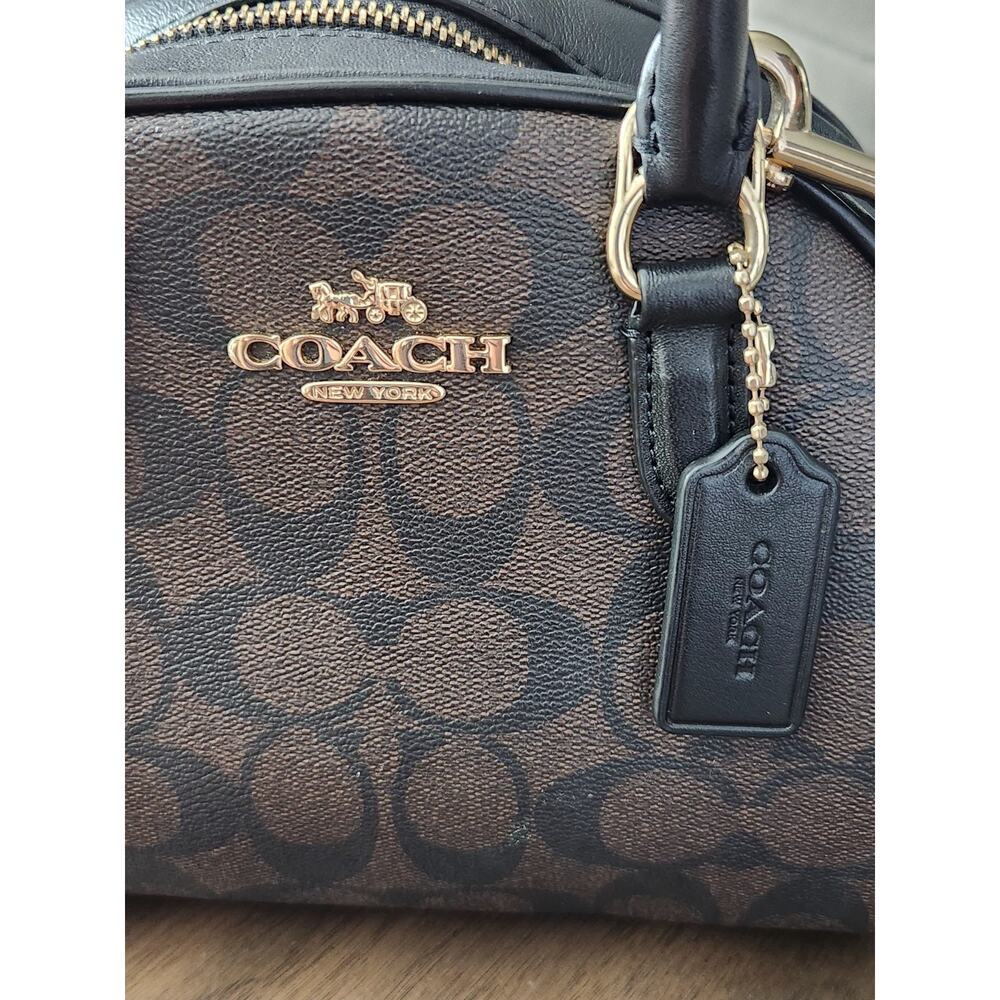 Coach Sydney Satchel Signature Canvas CA591 Brown Black Crossbody - Picture 8 of 9